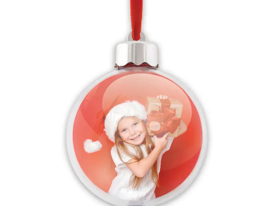 Pallina di Natale trasparente personalizzabile con 2 foto